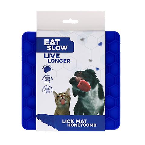 Eat Slow Live Longer Lick Mat Honeycomb Blue