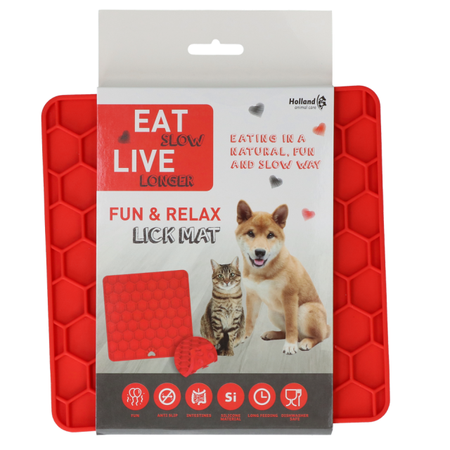 Eat Slow Live Longer Lick Mat Honeycomb Red