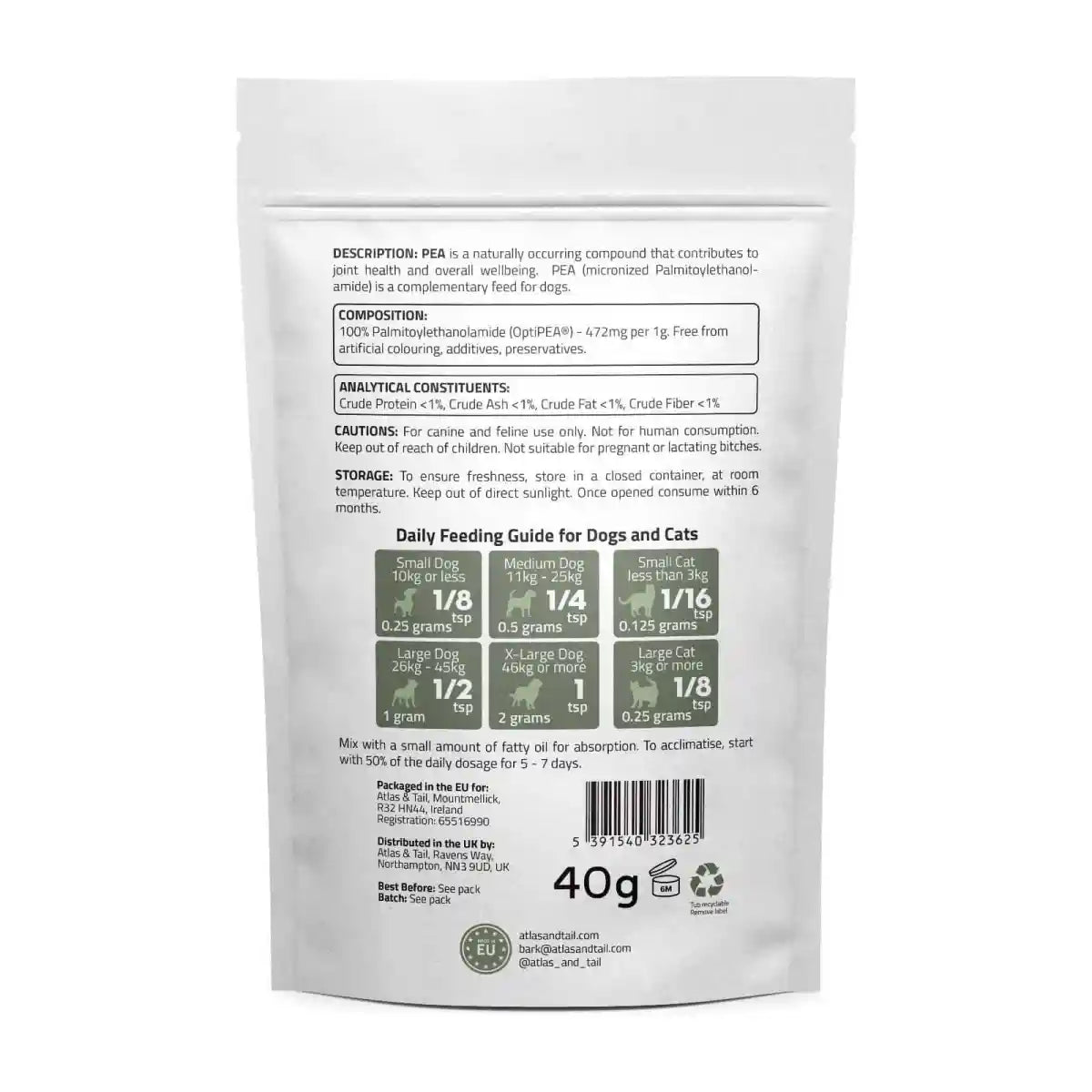 Atlas & Tail 100% Pure PEA (Palmitoylethanolamide) Powder 40g