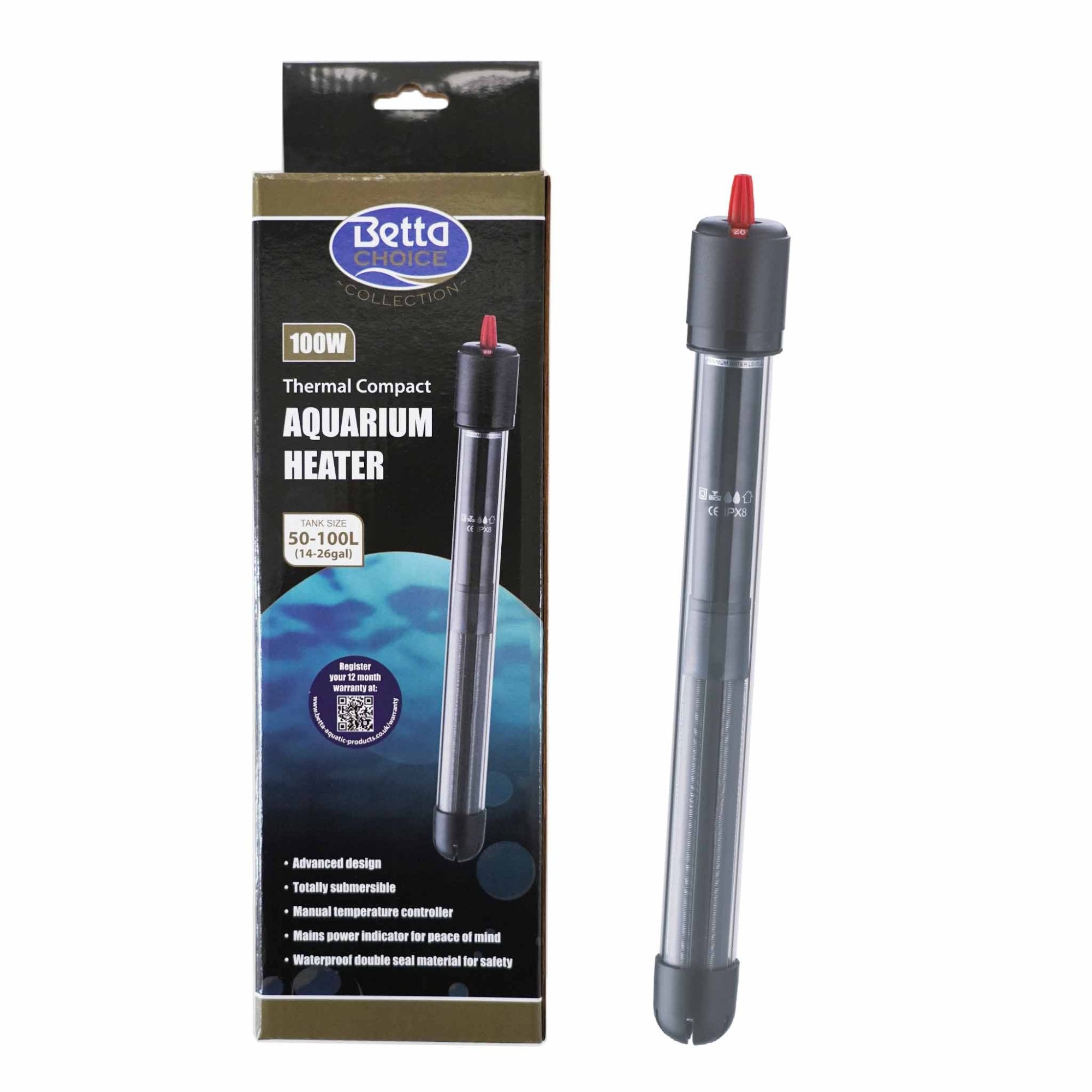 Betta Aquarium Heater Thermal & Compact 100w 50-100L