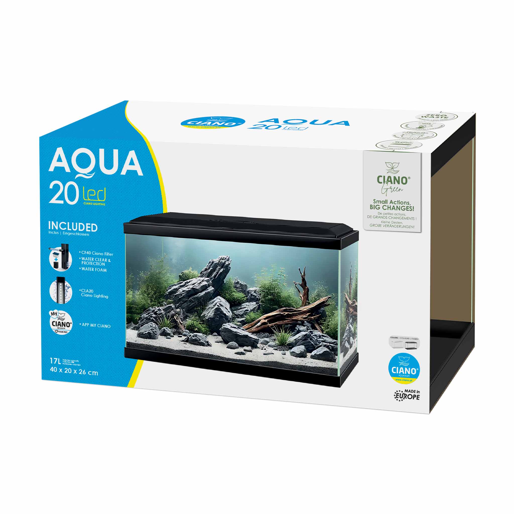 Ciano Aqua 20 Aquarium With LED Light - Black 17L