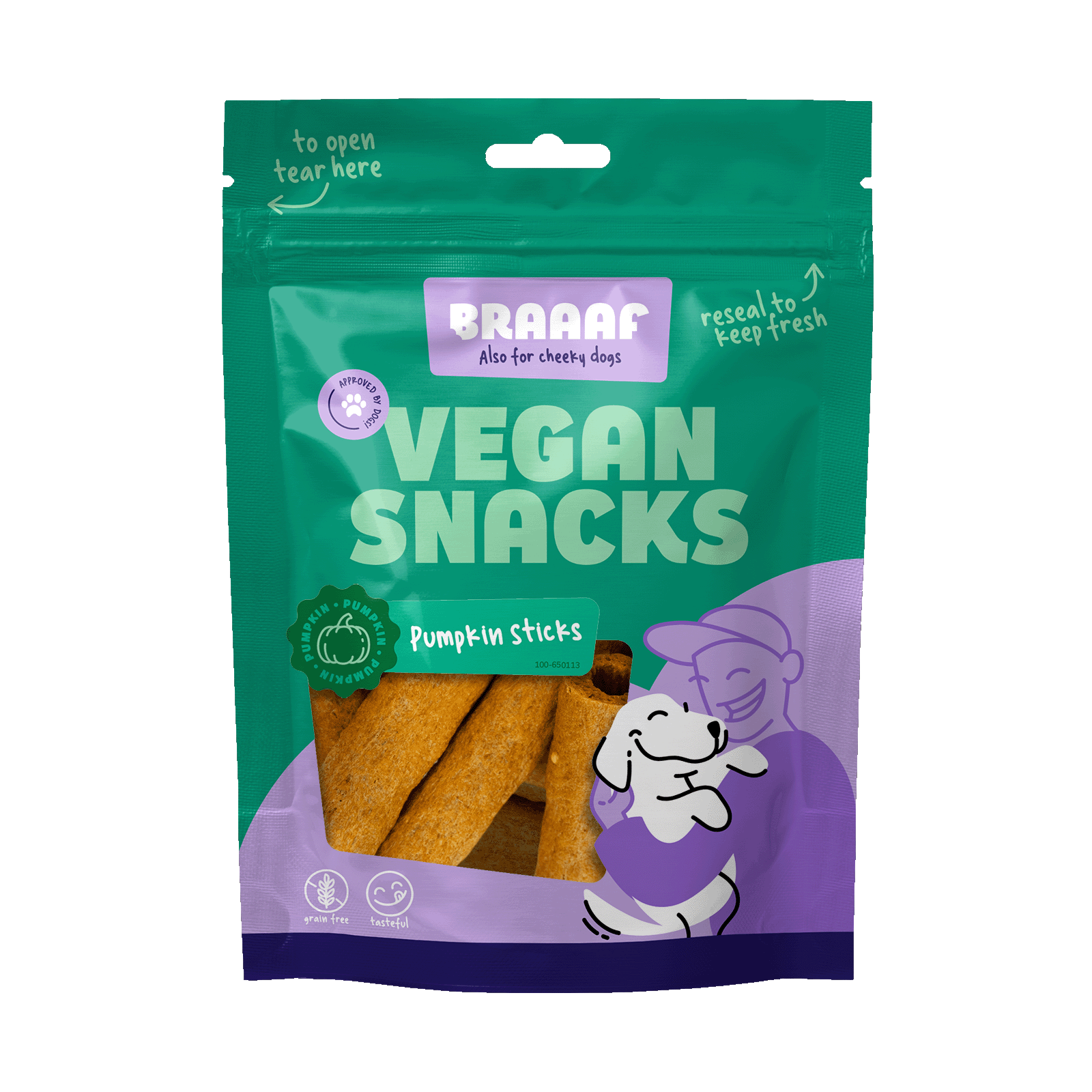 Braaaf Vegan Dog Treats Pumpkin Sticks 12cm 80g