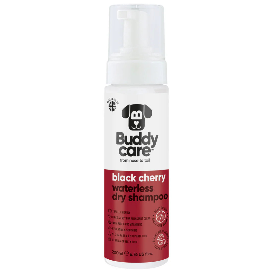 BuddyCare Black Cherry Waterless Dry Dog Shampoo 200ml