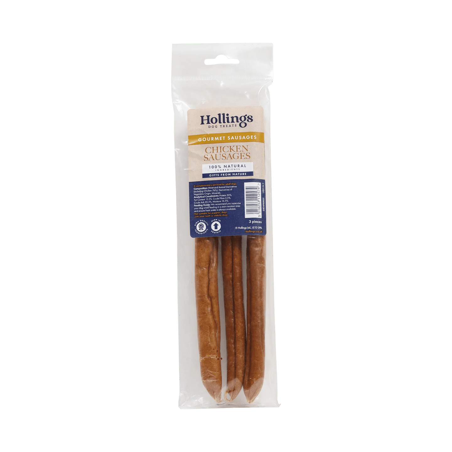 Hollings Dog Treats Gourmet Sausages 100% Natural Chicken x3 Pack