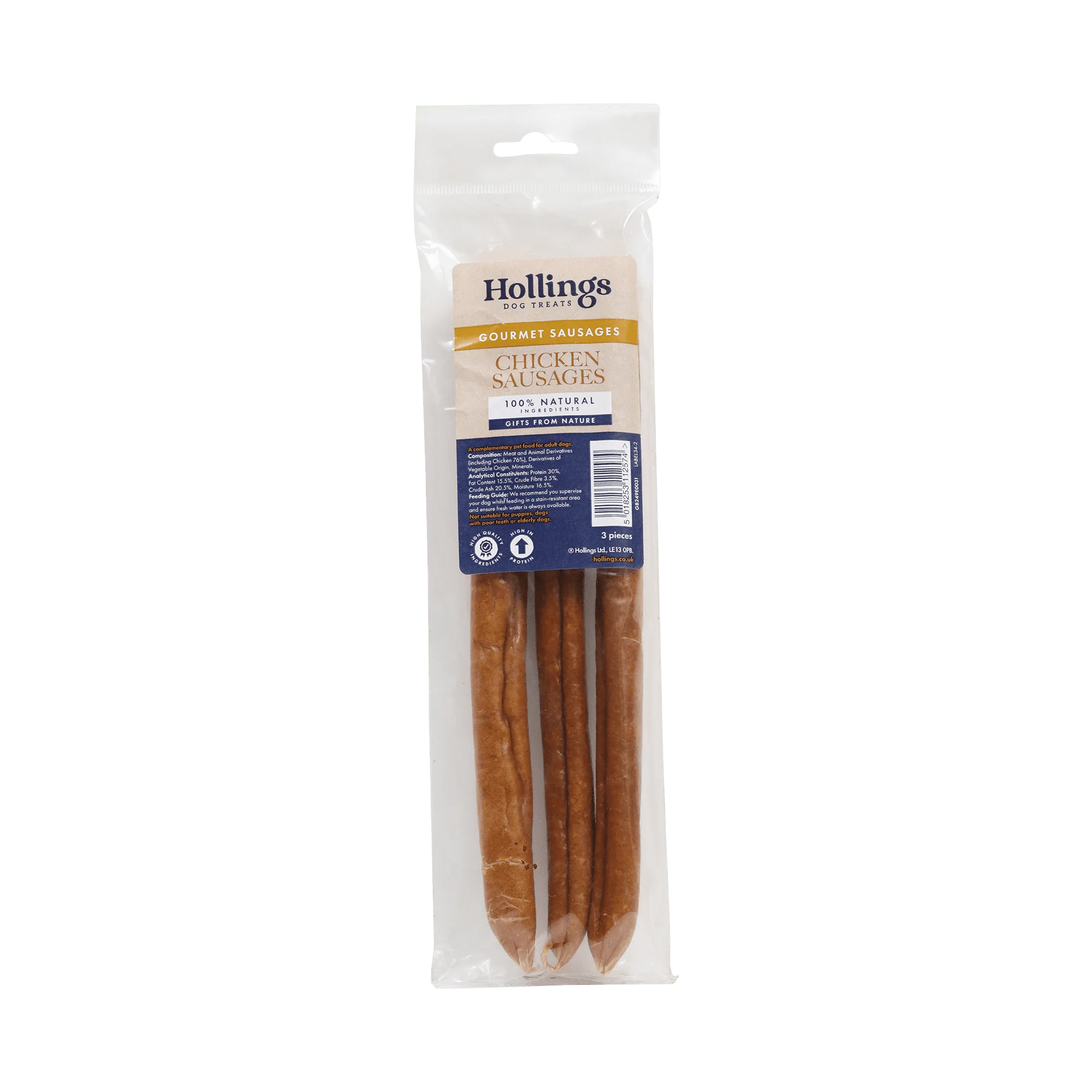 Hollings Dog Treats Gourmet Sausages 100% Natural Chicken x3 Pack