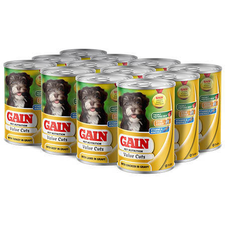 Gain Dog Tins Value Yellow 12X400G