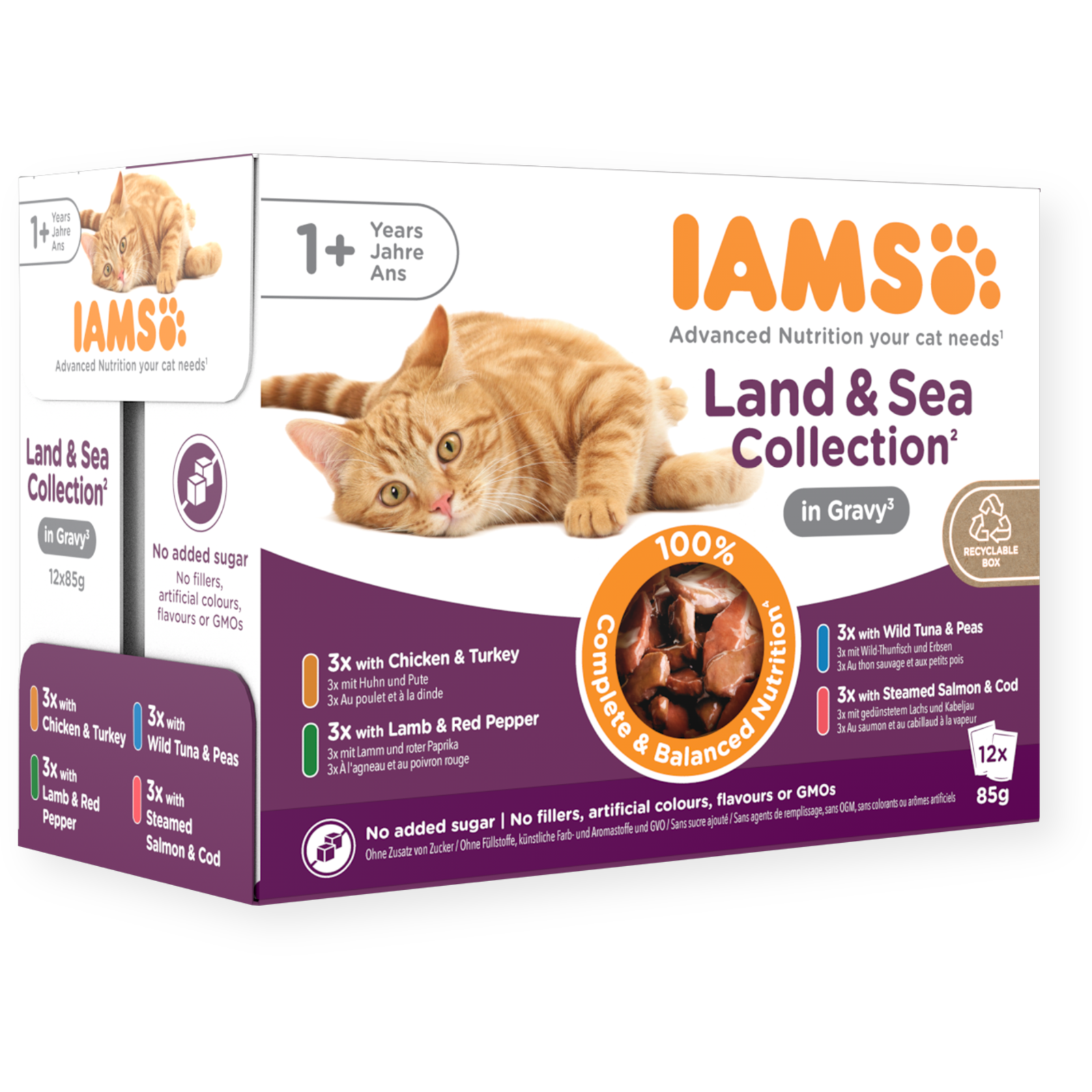 Iams Wet Cat Food Land & Sea in Gravy 12 x 85g Pack