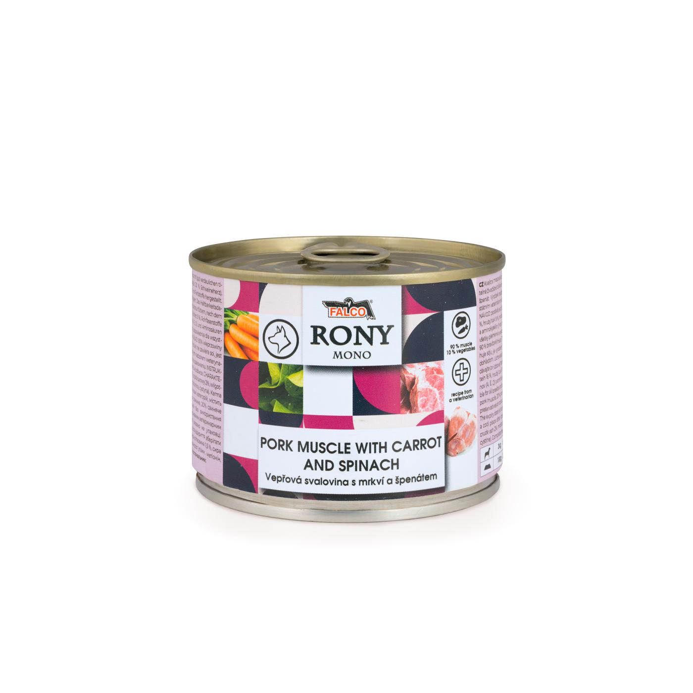 Falco Rony Mono Canned Dog Food | Pork Muscle, Carrot & Spinach 200g