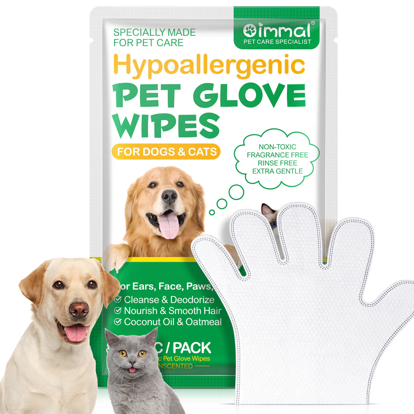 Oimmal Hypoallergenic Pet Glove Wipes 10 Pack