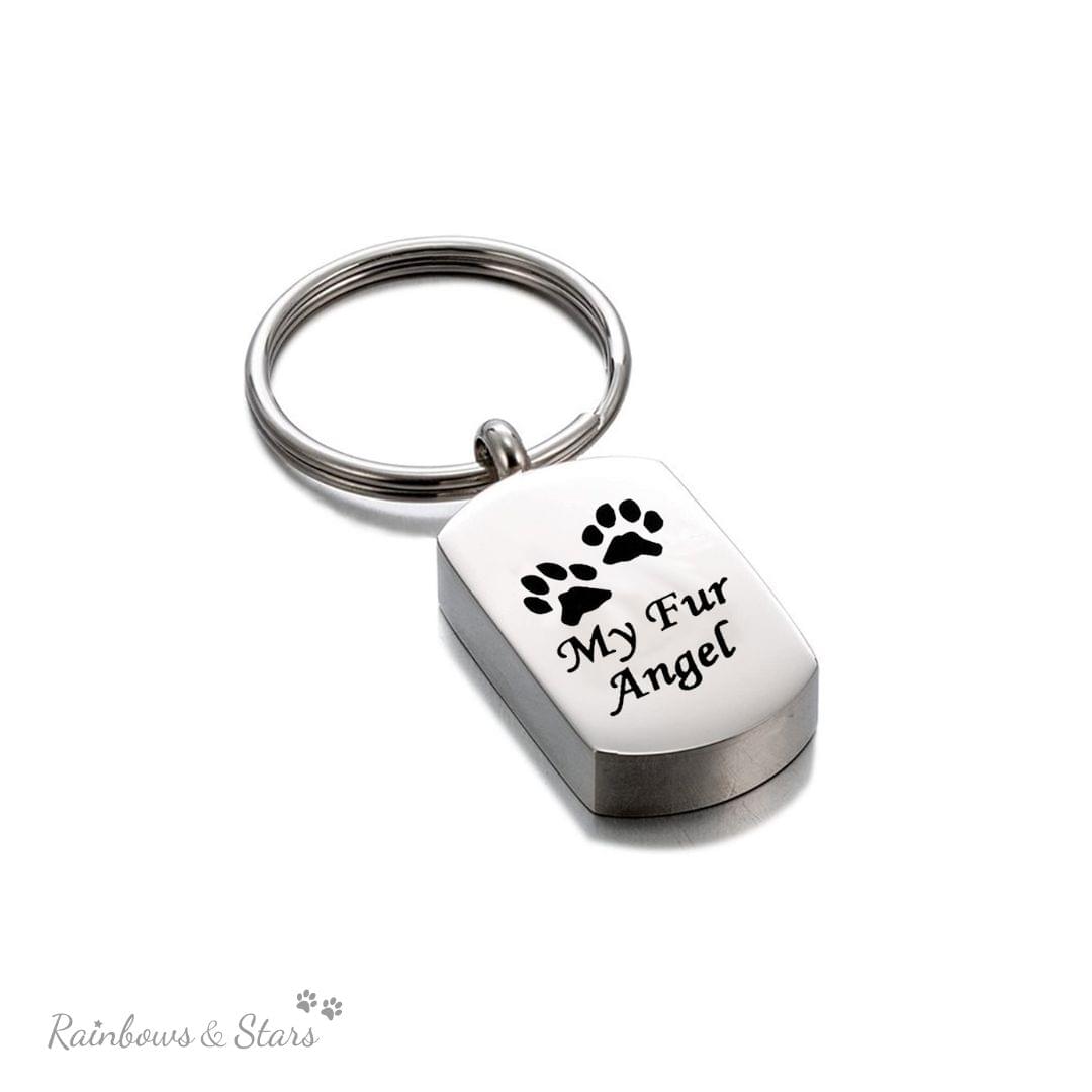 Rainbows & Stars My Fur Angel Memorial Keyring for Pet Ashes