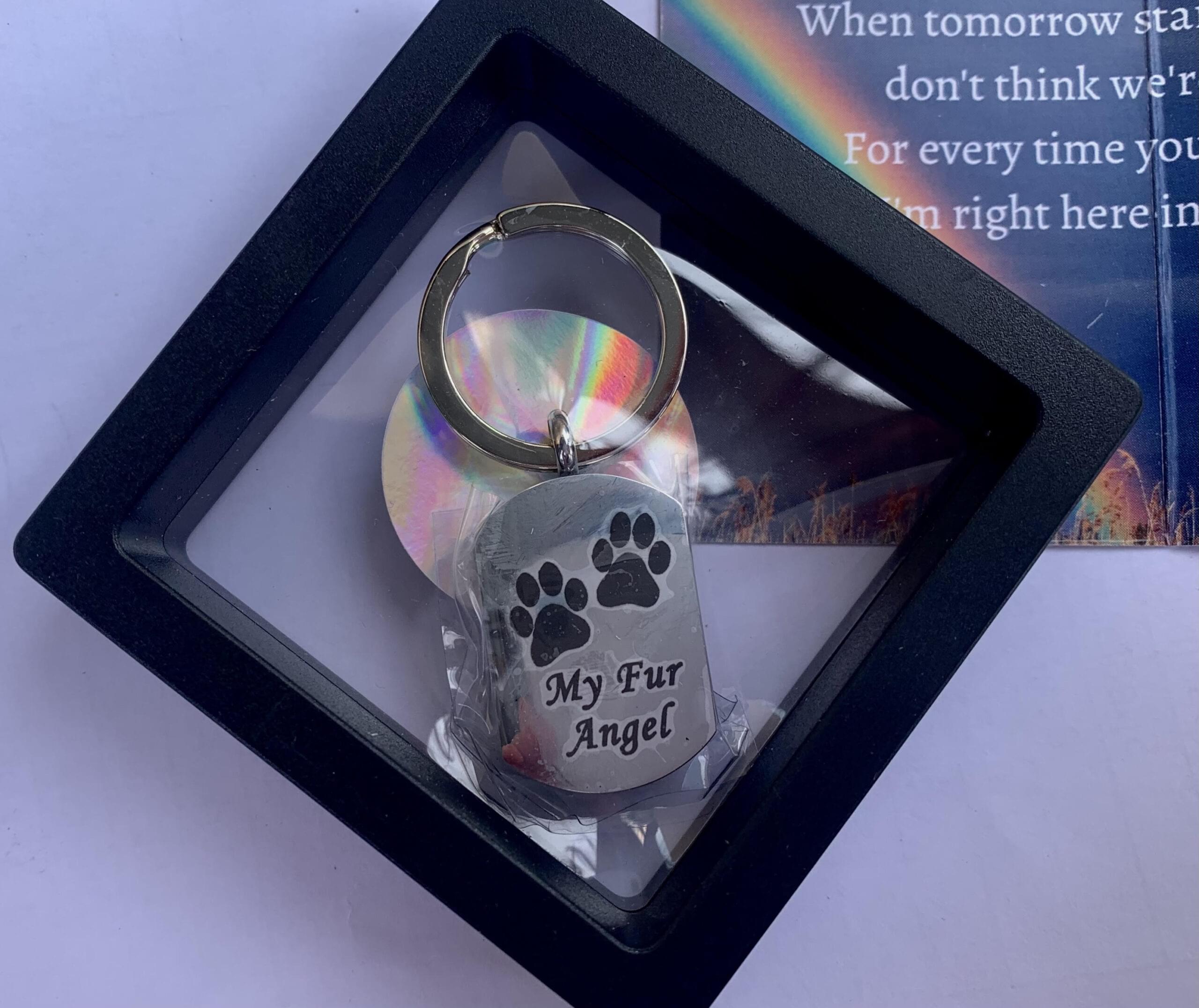 Rainbows & Stars My Fur Angel Memorial Keyring for Pet Ashes