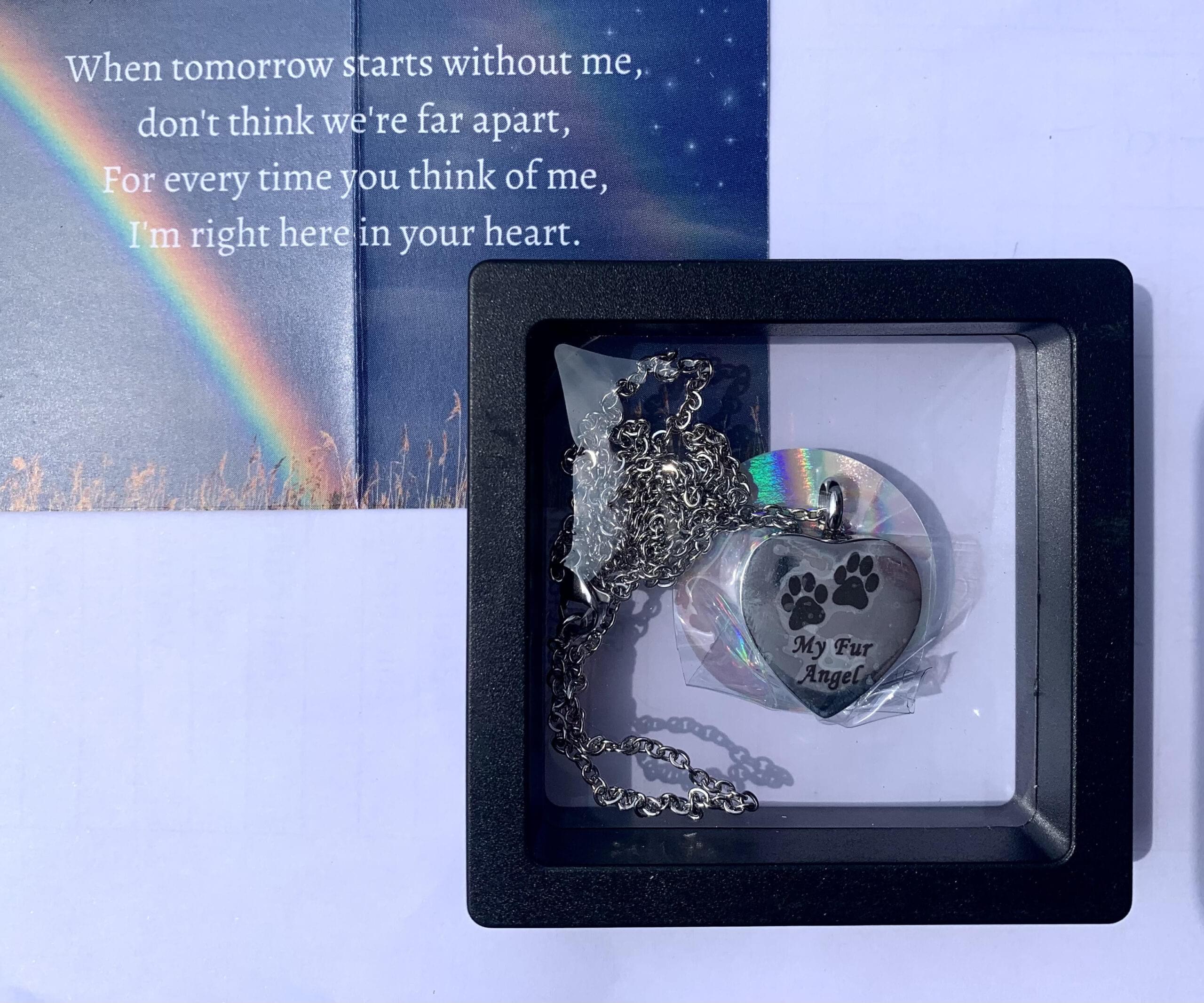 Rainbows & Stars My Fur Angel Memorial Necklace for Pet Ashes