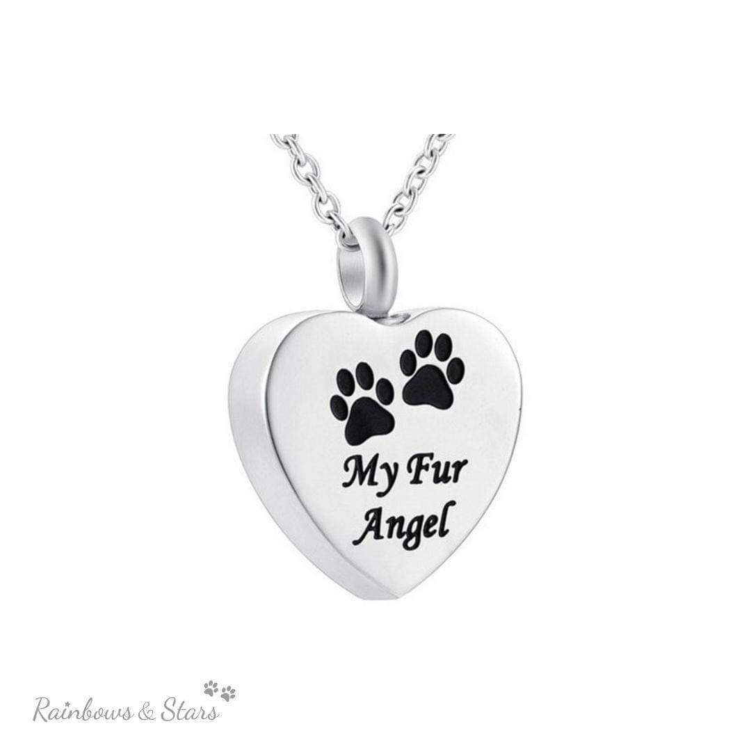 Rainbows & Stars My Fur Angel Memorial Necklace for Pet Ashes