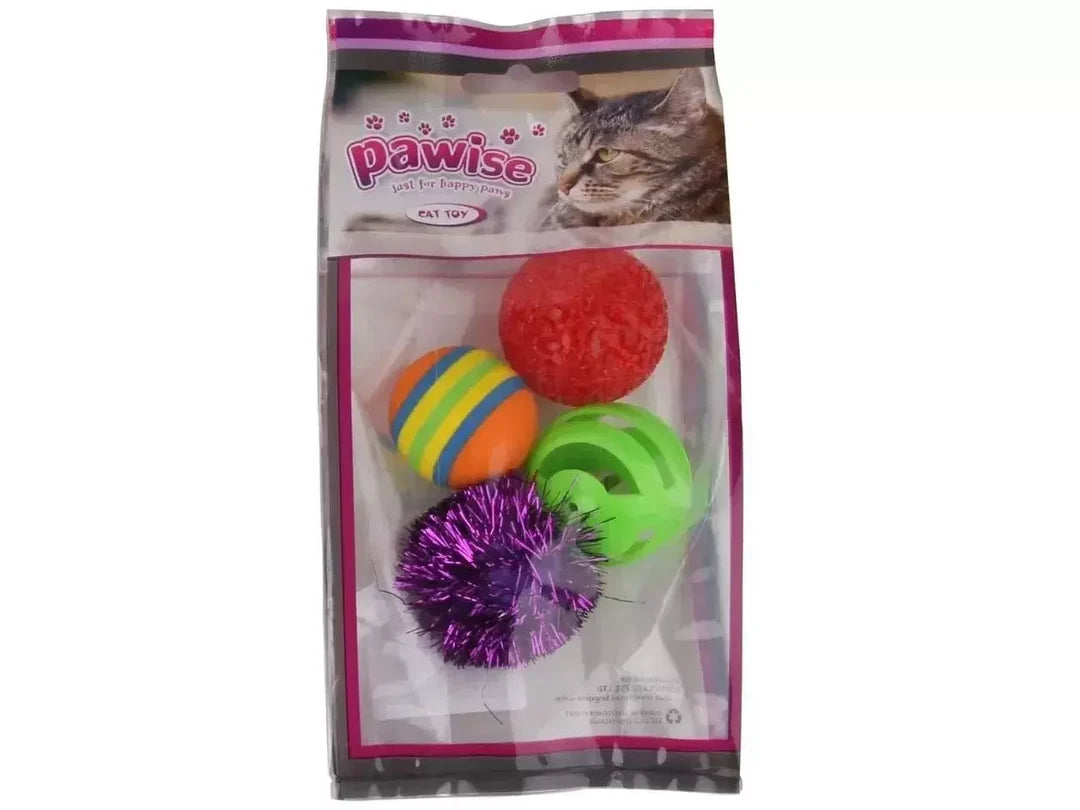Pawise Cat Toys Assorted Balls x4 Pack