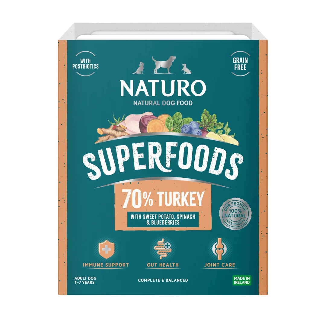 Naturo Adult Dog Turkey Superfoods - Grain Free Dog Food | 395g Tray