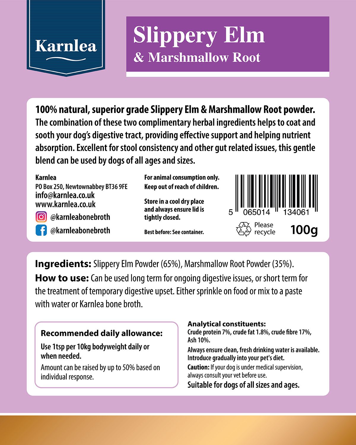 Karnlea Slippery Elm with Marshmallow Root 100g