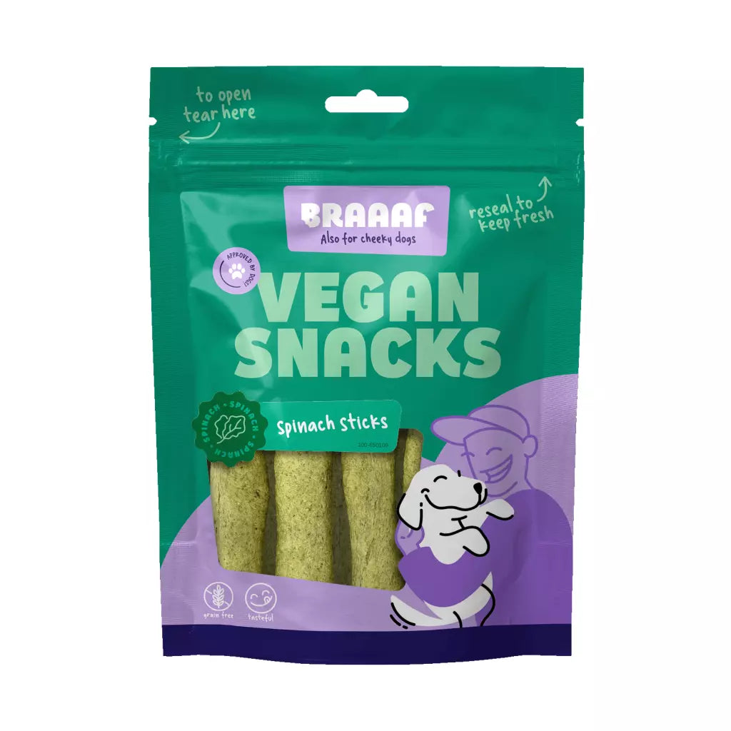 Braaaf Vegan Dog Treats Spinach Sticks 80g